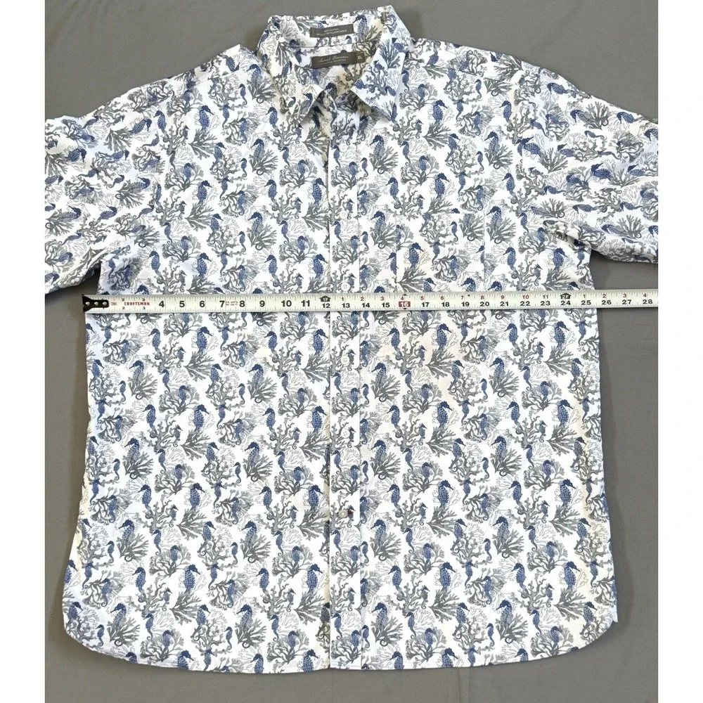 Men's David Cremieux‎ Sea Horse Blue Print Short Sleeve Short Size XL